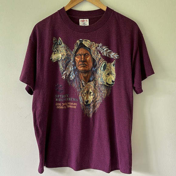 Vintage Hef-T Single Stitch Native American Wolf Gatlinburg TN Tee Shirt - Picture 10 of 10